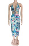 Summer Sexy Cut Out Floral Halter Midi Dress