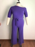 Summer Plus Size Purple Slash Shoulder Formal Jumpsuit