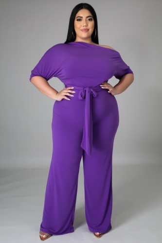Summer Plus Size Purple Slash Shoulder Formal Jumpsuit
