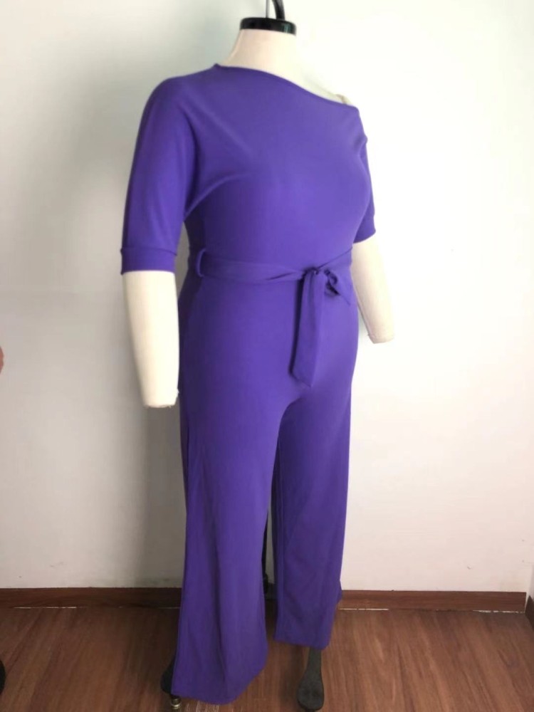 Wholesale Summer Plus Size Purple Slash Shoulder Formal Jumpsuit ...