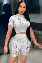Summer Sexy Hollow Out Bodycon Crop Top and Shorts 2PC Set