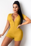 Summer Casual Yellow V-Neck Ribbed Bodycon Rompers