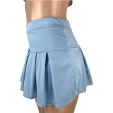Summer Blue High Waist Short Pleated Skirt
