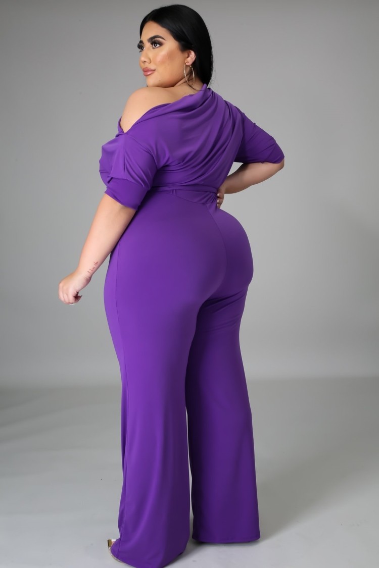 Wholesale Summer Plus Size Purple Slash Shoulder Formal Jumpsuit ...