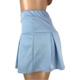 Summer Blue High Waist Short Pleated Skirt