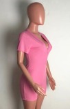 Summer Casual Pink V-Neck Ribbed Bodycon Rompers
