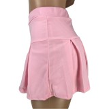 Summer Pink High Waist Short Pleated Skirt