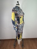 Spring Plus Size Print Long Sleeve Midi Bodycon Dress
