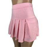 Summer Pink High Waist Short Pleated Skirt