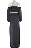 Summer Black Bandeau Top and Side Slit Long Skirt Matching Set