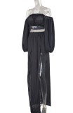 Summer Black Bandeau Top and Side Slit Long Skirt Matching Set