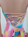 Summer Geommetric Sexy Strapless Bodycon Jumpsuit