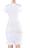 Summer White Sexy Cut Out Wrap Ruched Mini Dress