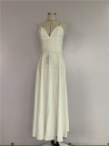 Summer Formal White High Waist Strap Long Prom Dress