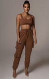 Summer Sports Brown Bra and Sweatpants 2pc Set