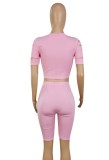 Summer Pink Sexy Ripped Bodycon Shirt and Shorts 2pc Set