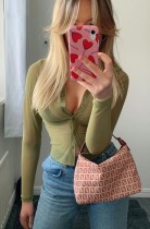 Sommergrüne sexy transparente kurze Bluse mit vollen Ärmeln