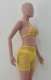 Summer Yellow 3pc Fishnet Swimwear Set