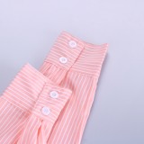 Summer Casual Pink Stripes Cotton Blouse and Shorts Lounge Set