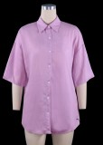 Summer Casual Purple Cotton Blouse and Shorts Lounge Set
