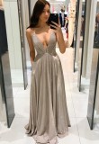 Summer Formal Grey Deep-V Strap Evening Dress