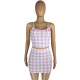 Summer Print Purple Strap Crop Top and Mini Skirt Matching 2PC Set