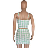 Summer Print Green Strap Crop Top and Mini Skirt Matching 2PC Set
