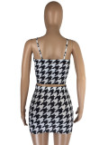 Summer Print Black Strap Crop Top and Mini Skirt Matching 2PC Set