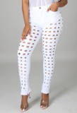 Summer White Stylish Hollow Out Fitted Jeans