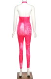 Summer Sports Tie Dye Pink Yoga Halter Jumpsuit