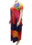 Summer Plus Size Casual Colorful Long Maxi Dress