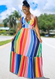 Summer Colorful Stripes Strap Long Maxi Sundress