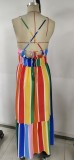 Summer Colorful Stripes Strap Long Maxi Sundress