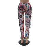 Spring Casual Print Africa Tassels Trousers
