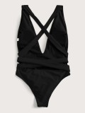 Summer Black Sexy Deep-V One Piece Swimwear