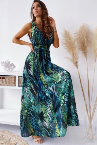 Summer Hawaii Sleeveless Floral V-Neck Long Maxi Sundress