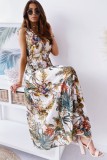 Summer Hawaii Sleeveless Floral V-Neck Long Maxi Sundress