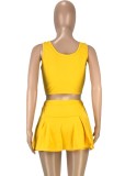 Summer Sports Yellow Tank Crop Top and Pleated Skirt 2PC Matching Set
