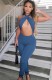 Summer Blue Cut Out Sexy Wrap Halter Bodycon Jumpsuit