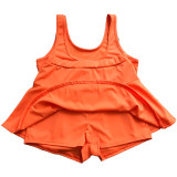 Summer Sports Orange Tank Crop Top and Pleated Skirt 2PC Matching Set
