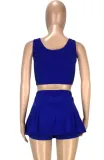 Summer Sports Blue Tank Crop Top and Pleated Skirt 2PC Matching Set