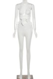 Summer White Sexy Wrap Crop Top and Cut Out Pants Set