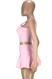 Summer Sports Pink Tank Crop Top and Pleated Skirt 2PC Matching Set