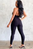 Summer Black Cut Out Sexy Wrap Halter Bodycon Jumpsuit