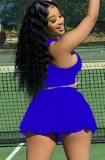 Summer Sports Blue Tank Crop Top and Pleated Skirt 2PC Matching Set