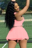 Summer Sports Pink Tank Crop Top and Pleated Skirt 2PC Matching Set