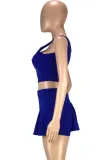 Summer Sports Blue Tank Crop Top and Pleated Skirt 2PC Matching Set