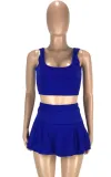 Summer Sports Blue Tank Crop Top and Pleated Skirt 2PC Matching Set