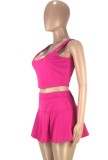 Summer Sports Rose Tank Crop Top and Pleated Skirt 2PC Matching Set
