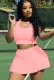 Summer Sports Pink Tank Crop Top and Pleated Skirt 2PC Matching Set